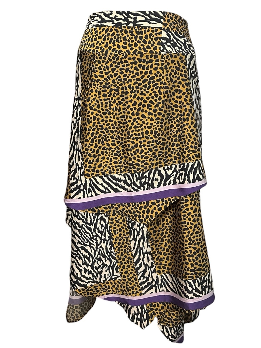 Veronika Guardi Hi Low Silk Animal Print Maxi Skirt